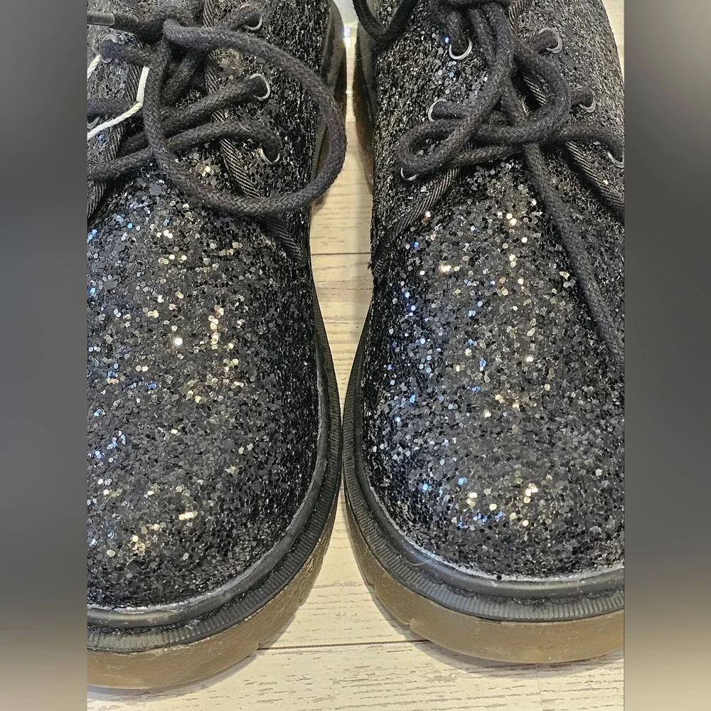 Zara Kids Black Glitter Chunky Platform Shoes Lace Up Clear Sole Size 35 EU / 6